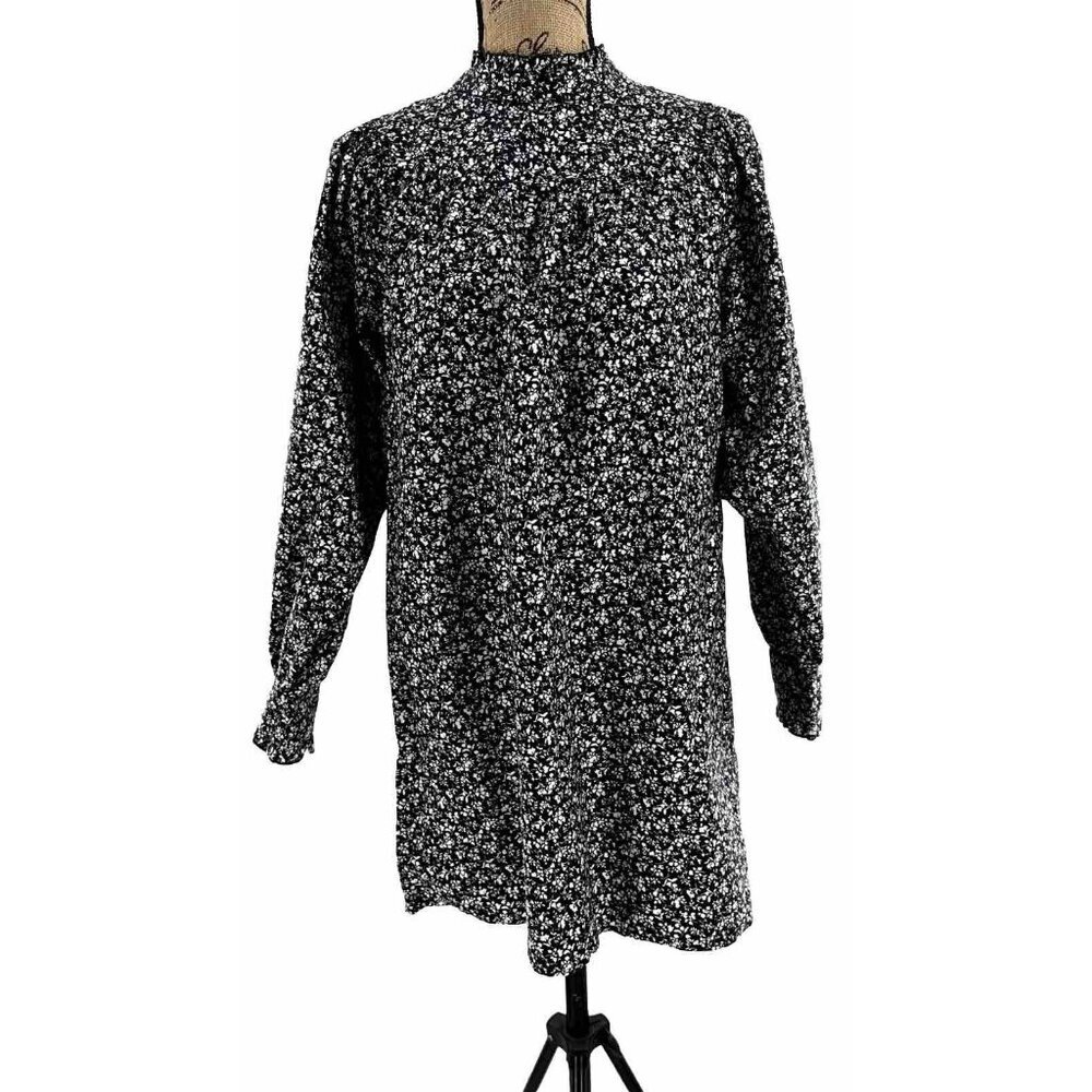 Zara Dress Women Extra Small XS Black White Floral‎ Calico Babydoll Cottagecore